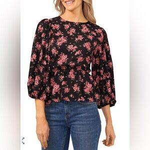 NWT CeCe Blooming Romance Peplum Top Size Small